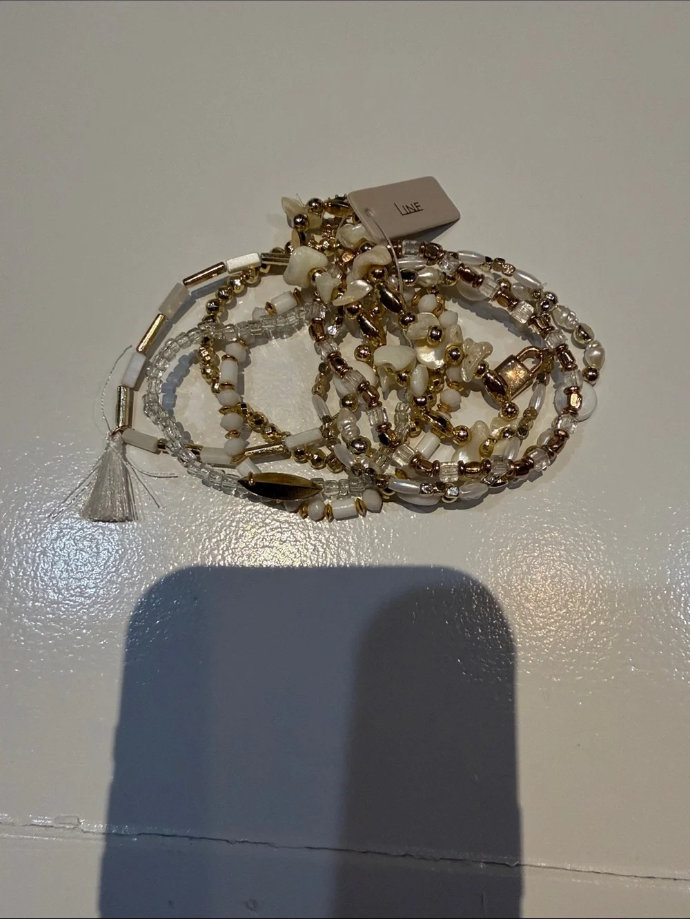 Multi-Strand Gold and White Beaded Women's Bracelet of 8 different strands